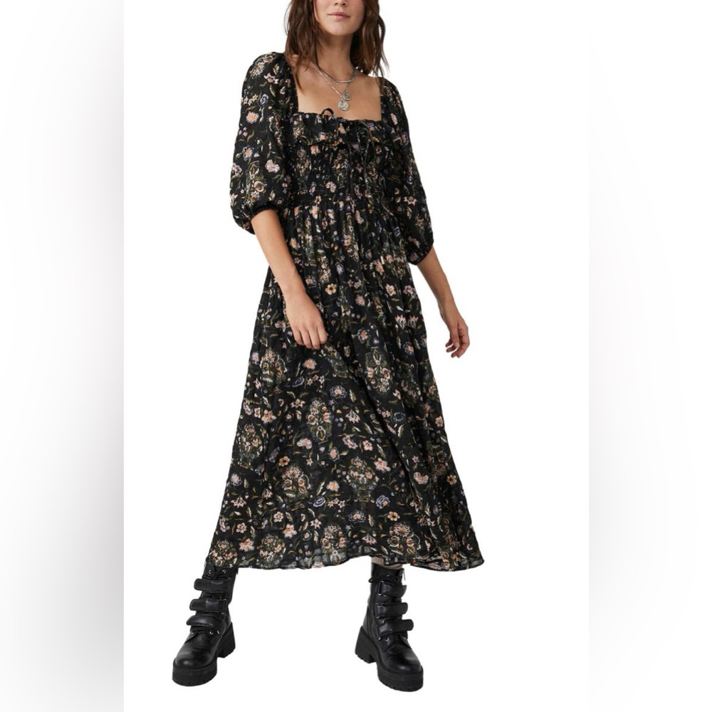 Free People Oasis Print Black Floral Maxi Dress (worn once)